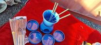 full fondue set with pot, bowls, forks, skewers