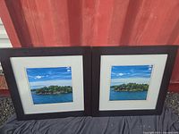 Front view of both framed prints showing images, mats, and frames