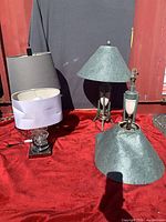 Group shot of both lamp bases and all four shades