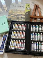 Overview of all art supplies laid out