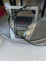 Front view of Panasonic RX-ES29 boombox showing CD player, cassette deck, controls and speakers