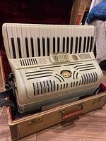 Front view of Salanti accordion in case
