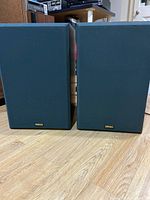 Front view of both Yamaha speakers with grilles on