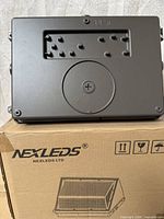 Rear view of LED wall pack on top of NEXLEDS box