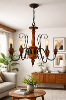 Staged view of chandelier hanging in room