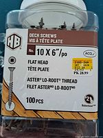 Front label showing brand HB, size No. 10 x 6 inch, flat head, Aster Lo-Root thread, original 100 piece count