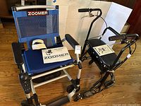 Front view of scooter and walker, showing overall condition