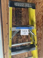 Close view of branding and steps