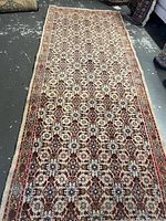 Full-length view of rug laid flat on floor showing entire pattern and proportions