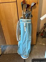 Full view of golf bag with clubs visible