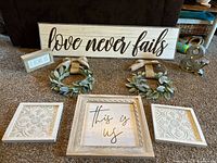 Entire lot laid out showing all eight décor pieces