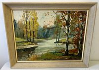 Full view of framed impressionist landscape painting