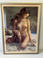 Full view of framed print showing nude woman on beach