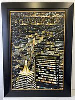 Framed city nightscape painting full view