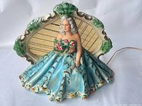 Front view showing full chalkware lady lamp and backdrop