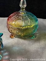 Round footed rainbow glass jar with lid