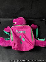 Front view showing Barney logo, pouch and straps