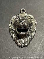 Front view of lion head pendant on dark background