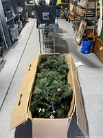 Box containing sections of artificial Alexander Pine Christmas tree