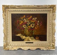 Full frontal view of framed oil painting showing artwork and frame.