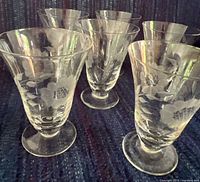 All six W.J. Hughes Cornflower dessert glasses front view