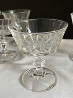 Close-up of a single coupe showing bowl panels and faceted stem