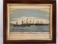 Frontal view of framed colorized etching