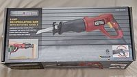 Printed retail box showing Chicago Electric 6 amp reciprocating saw