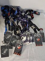 Overview of 12 packaged Disney lanyards assorted themes