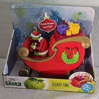 Front view of boxed Grinch Sleigh Time toy