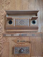 Top view of full set: inkwell stand, ruler, letter opener, blotter