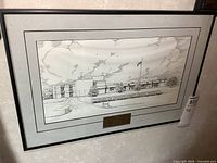 Full view of framed hospital print with plaque
