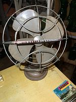 Front view of Westinghouse desk fan showing blades, guard, and logo bar