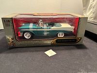 Front view of boxed 1:18 1956 Chevrolet Bel Air model