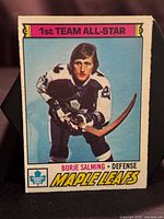 Front of Borje Salming O-Pee-Chee card showing player image and team name