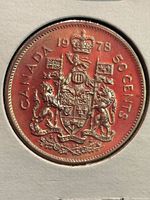 Reverse of 1978 Canada 50-cent coin showing coat of arms