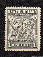 Front of mint Newfoundland 1¢ stamp showing codfish design