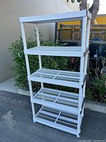 Front view of assembled 5-shelf plastic unit