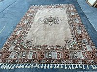 Full view of rug showing overall pattern and fringe