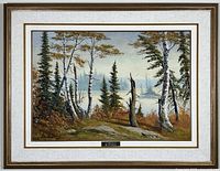 Full view of framed painting showing artwork, mat and frame