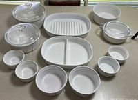 Group shot of entire CorningWare French White collection