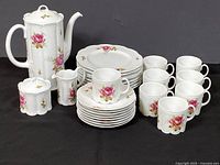 Full 27-piece Rosenthal Classic Rose coffee service displayed