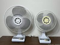 Front view of both Windmere fans showing sizes and general condition