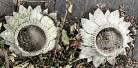 Both concrete sunflower pieces on ground