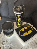 Full set showing shaker bottle, two snack containers, sandwich box