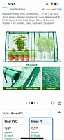 Amazon listing image showing assembled Ohuhu green PE greenhouse with plants