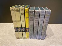 Spine view of all eight Nancy Drew hardcover books