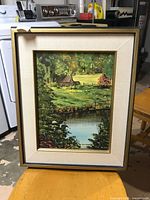 Framed signed oil landscape painting front view