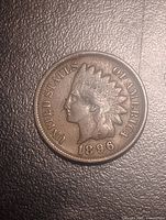 Obverse of 1896 Indian Head cent showing date and UNITED STATES OF AMERICA legend