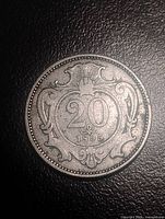 Obverse showing 20 and 1896 within ornate scrollwork